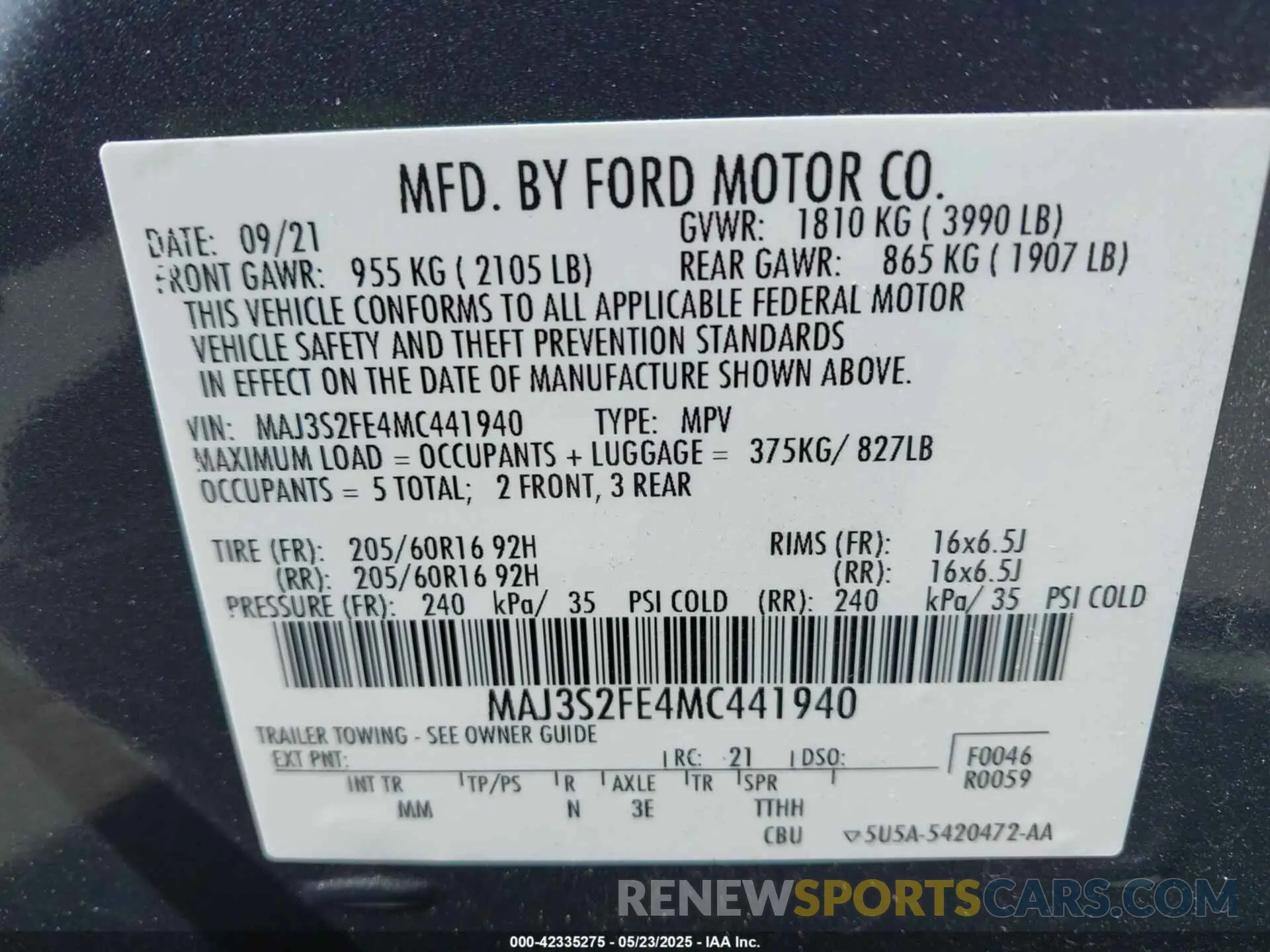 9 Photograph of a damaged car MAJ3S2FE4MC441940 FORD ECOSPORT 2021