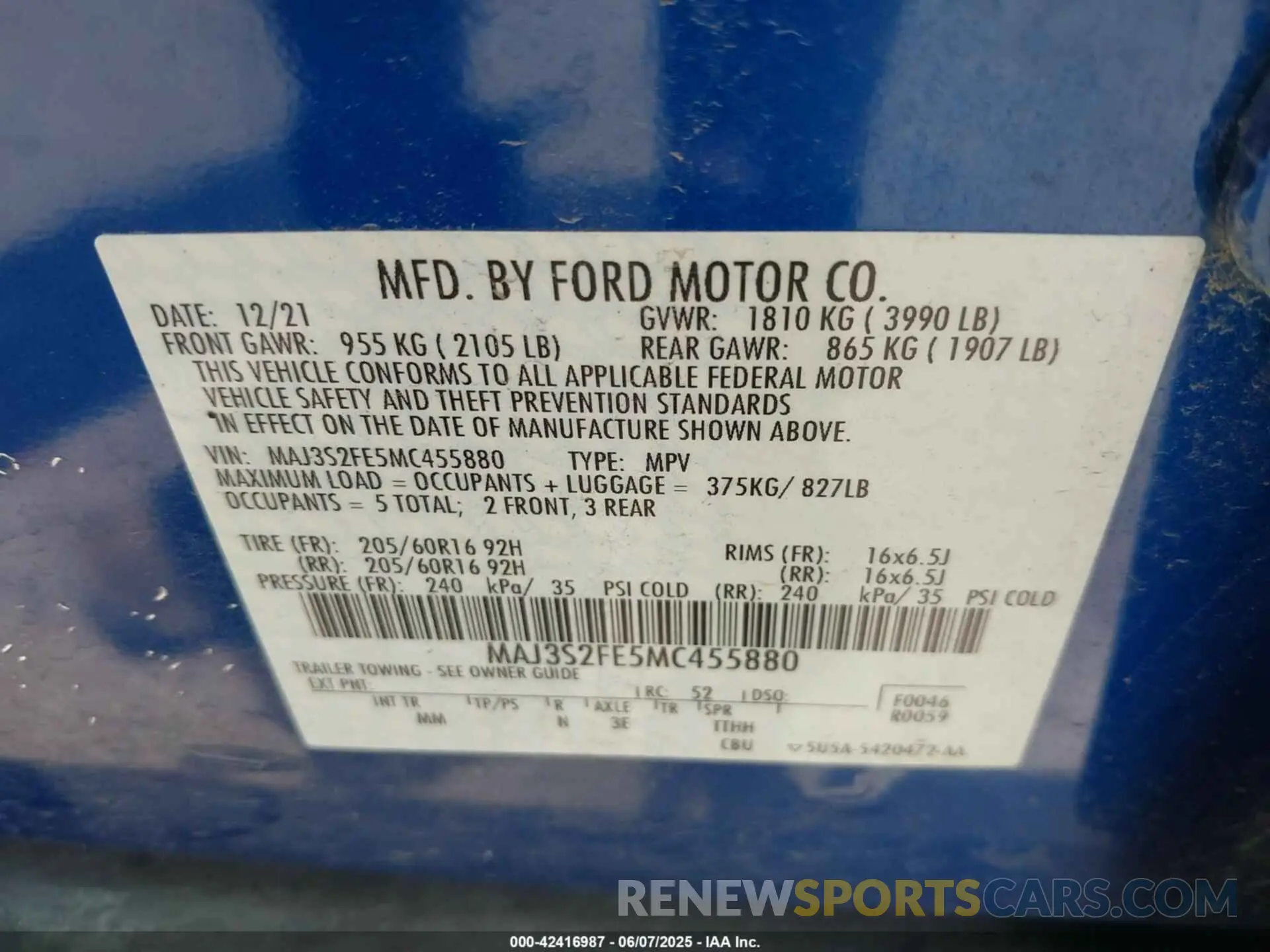 9 Photograph of a damaged car MAJ3S2FE5MC455880 FORD ECOSPORT 2021