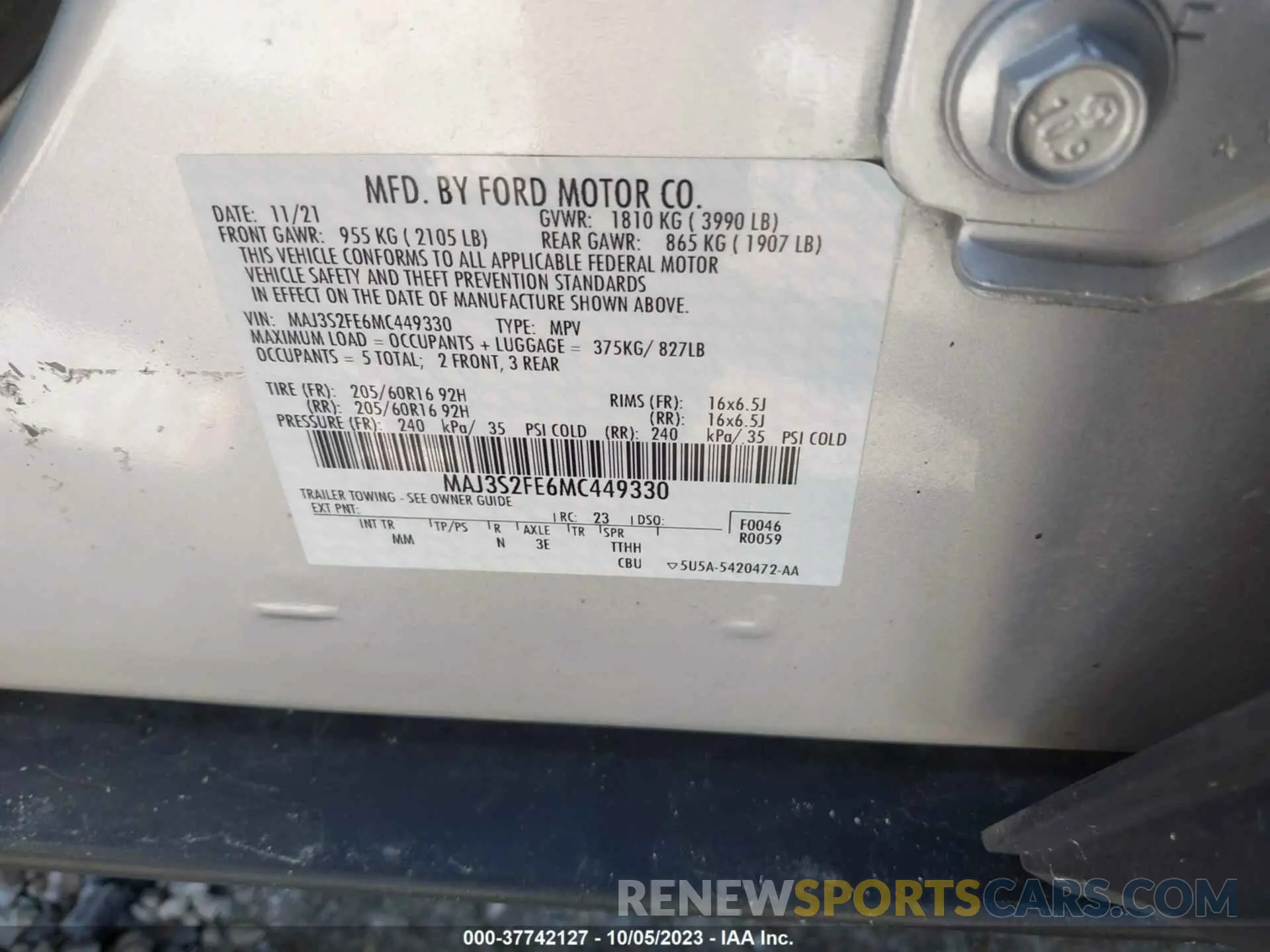 9 Photograph of a damaged car MAJ3S2FE6MC449330 FORD ECOSPORT 2021