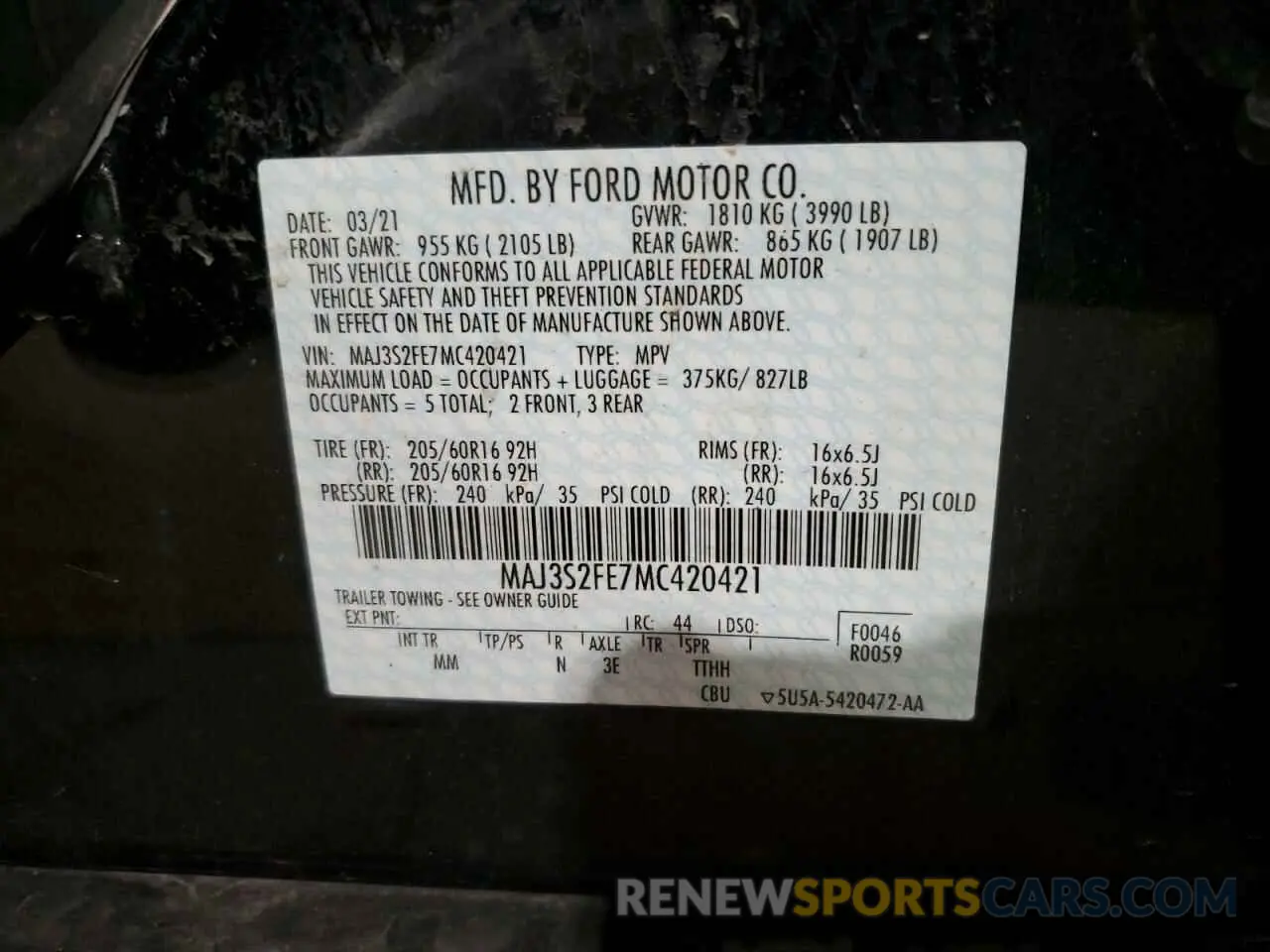 13 Photograph of a damaged car MAJ3S2FE7MC420421 FORD ECOSPORT 2021