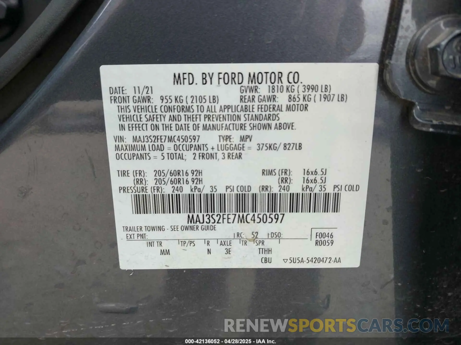 9 Photograph of a damaged car MAJ3S2FE7MC450597 FORD ECOSPORT 2021