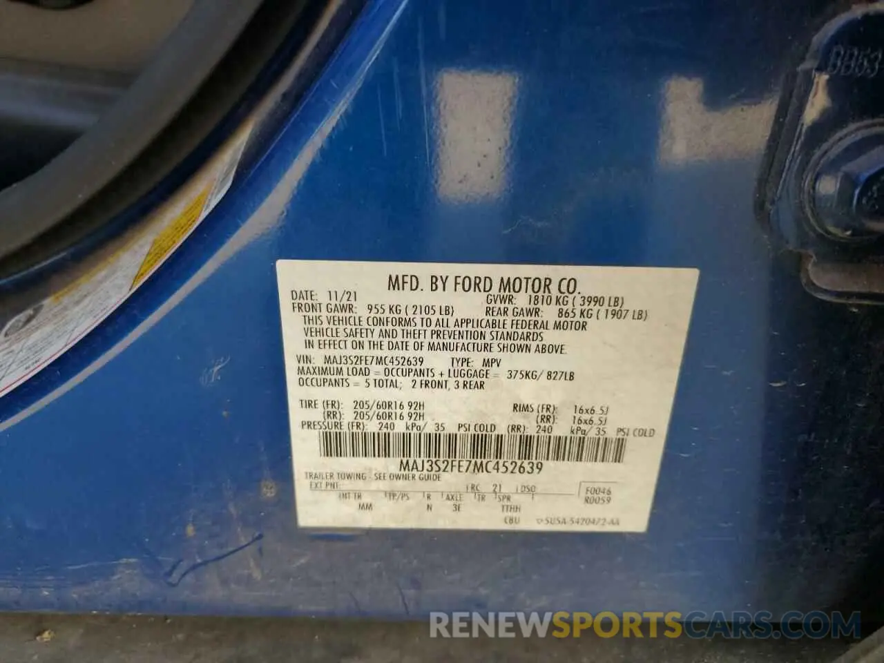 12 Photograph of a damaged car MAJ3S2FE7MC452639 FORD ECOSPORT 2021