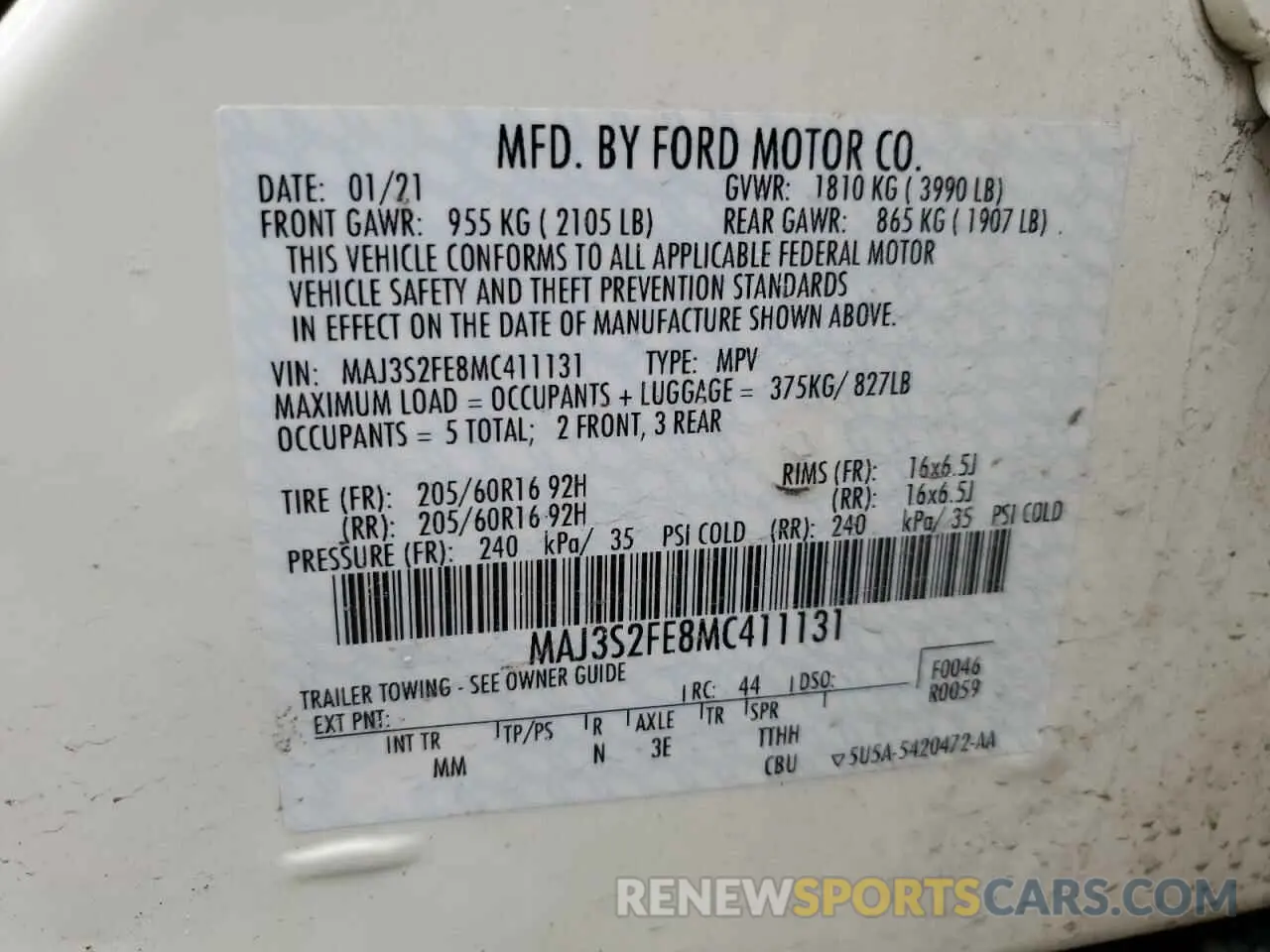 12 Photograph of a damaged car MAJ3S2FE8MC411131 FORD ECOSPORT 2021