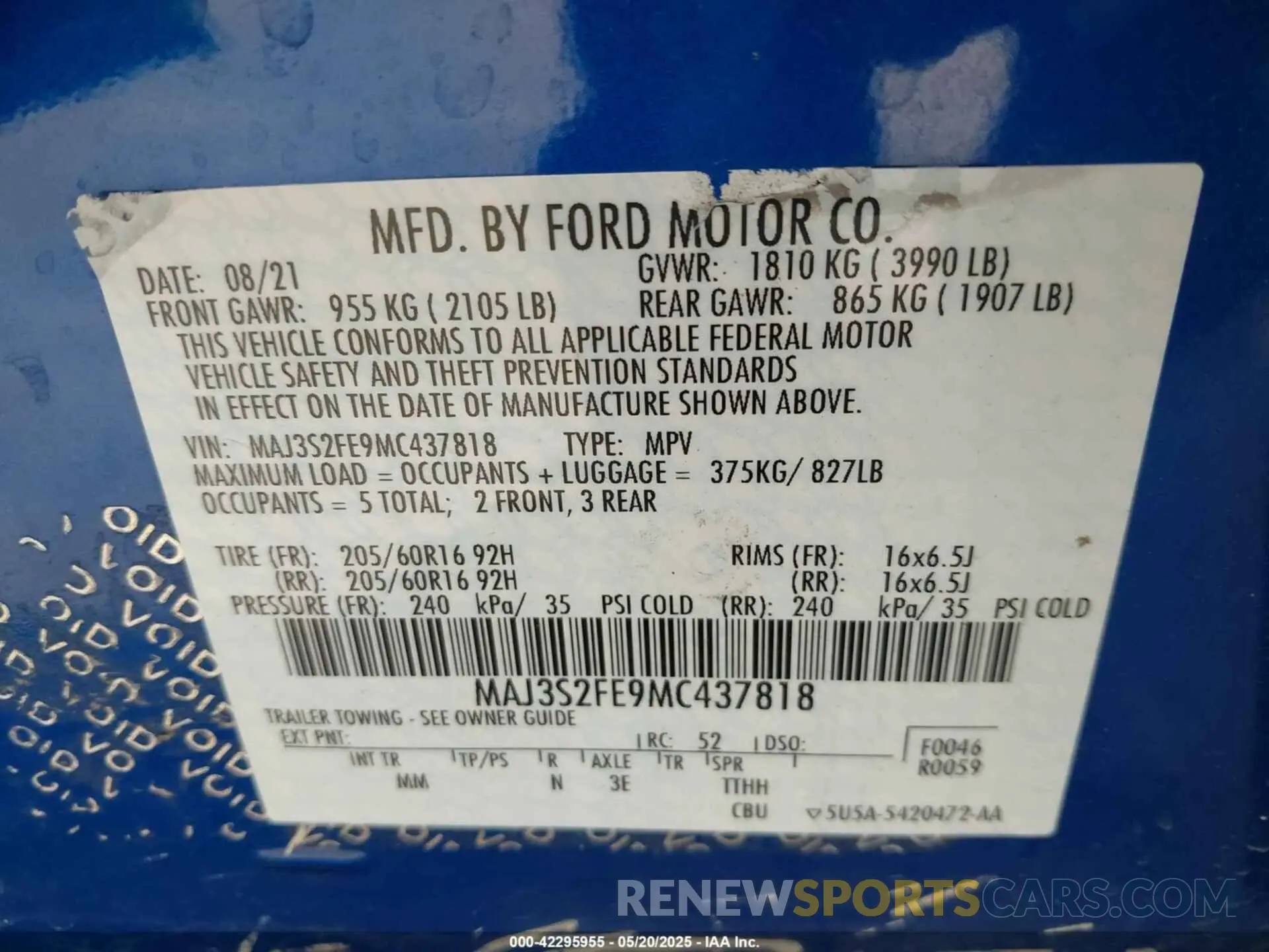 9 Photograph of a damaged car MAJ3S2FE9MC437818 FORD ECOSPORT 2021