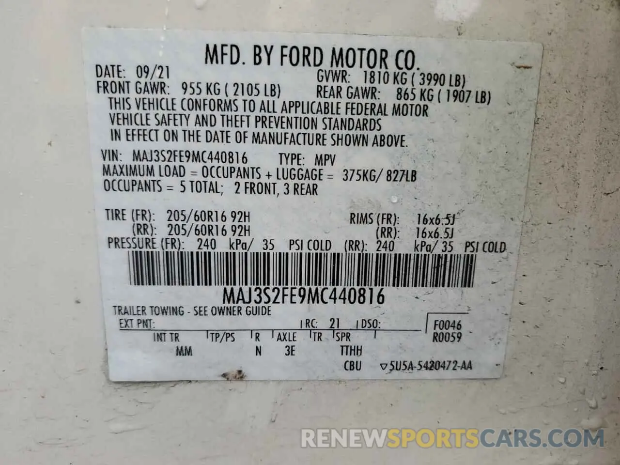 12 Photograph of a damaged car MAJ3S2FE9MC440816 FORD ECOSPORT 2021