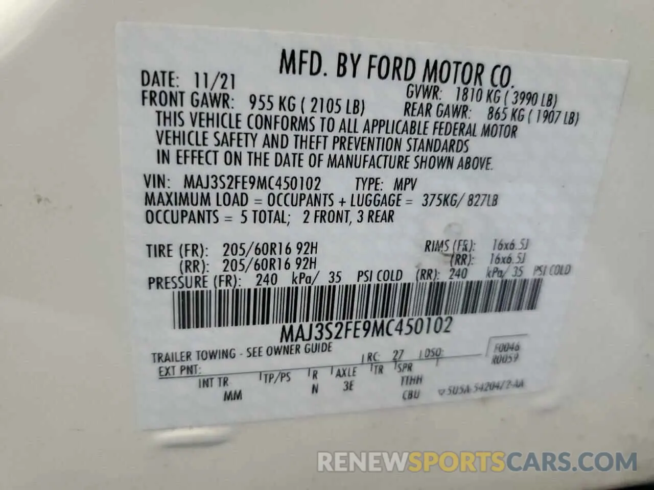 13 Photograph of a damaged car MAJ3S2FE9MC450102 FORD ECOSPORT 2021