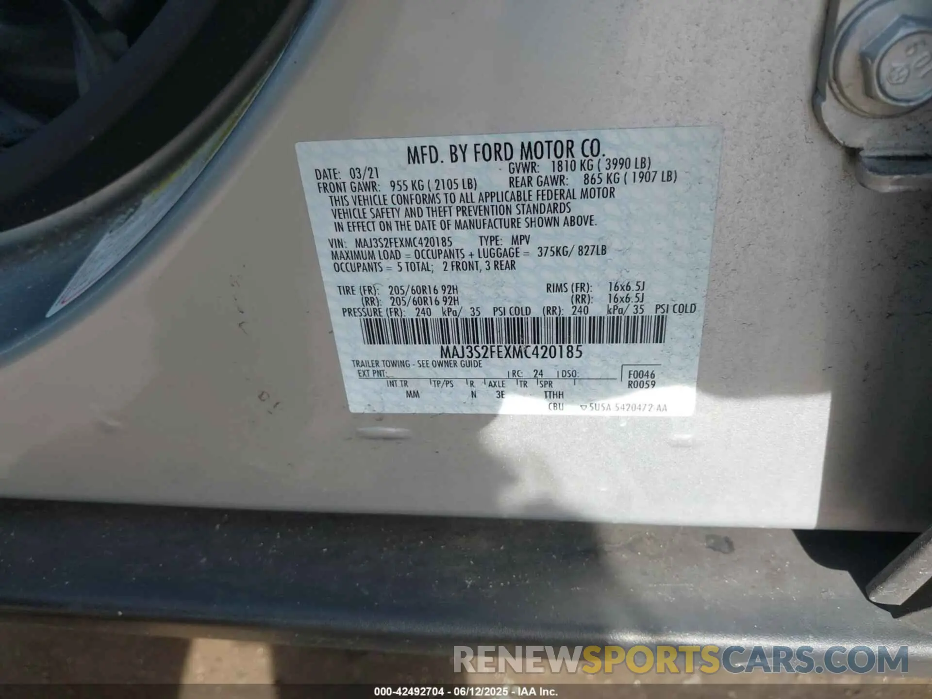 9 Photograph of a damaged car MAJ3S2FEXMC420185 FORD ECOSPORT 2021