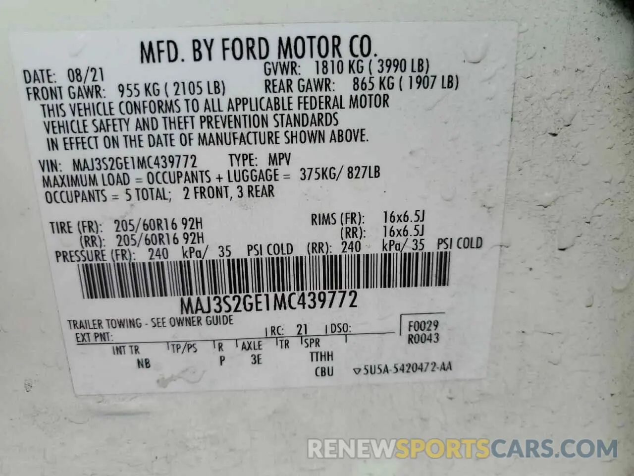 12 Photograph of a damaged car MAJ3S2GE1MC439772 FORD ECOSPORT 2021