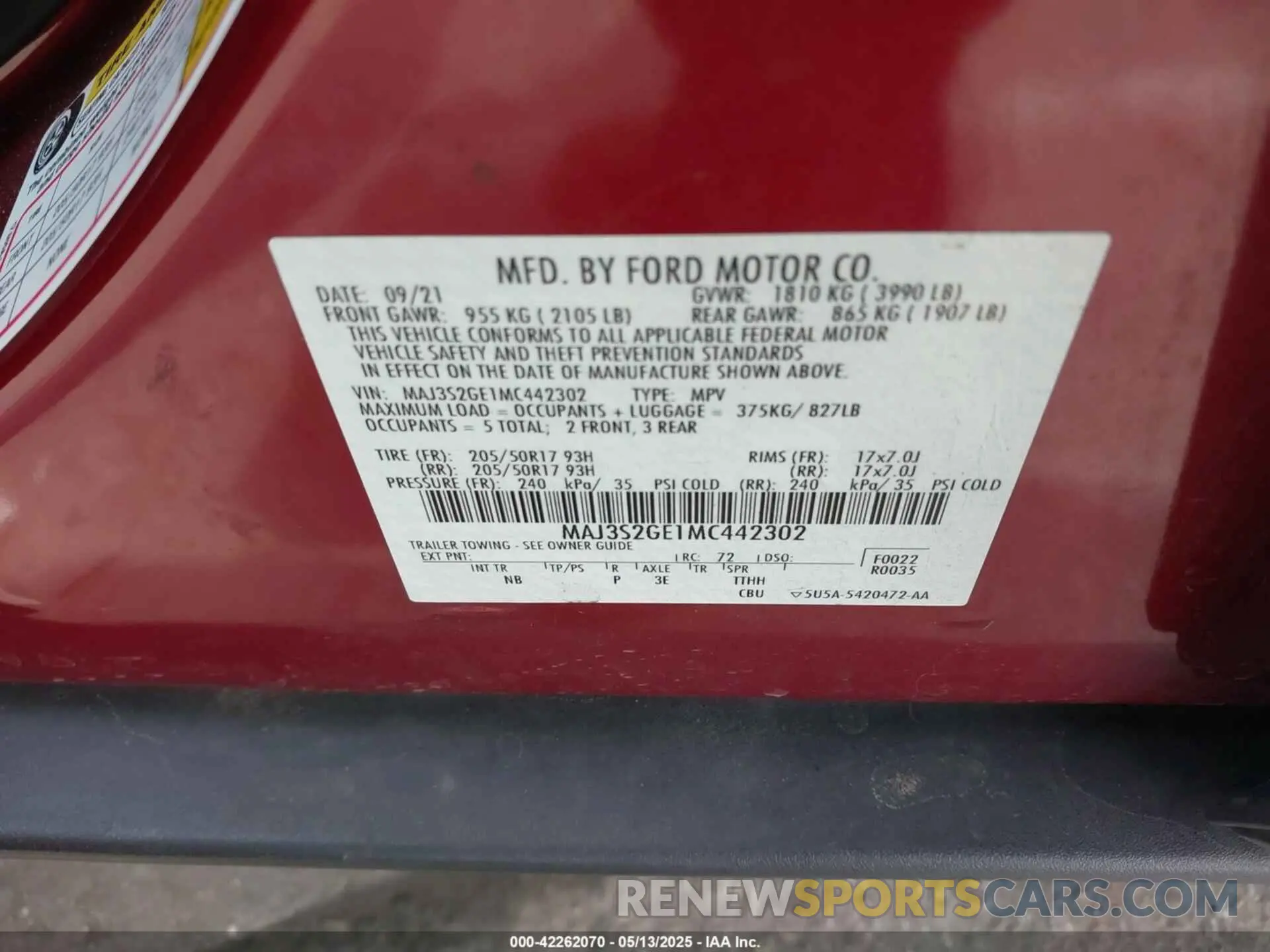 9 Photograph of a damaged car MAJ3S2GE1MC442302 FORD ECOSPORT 2021