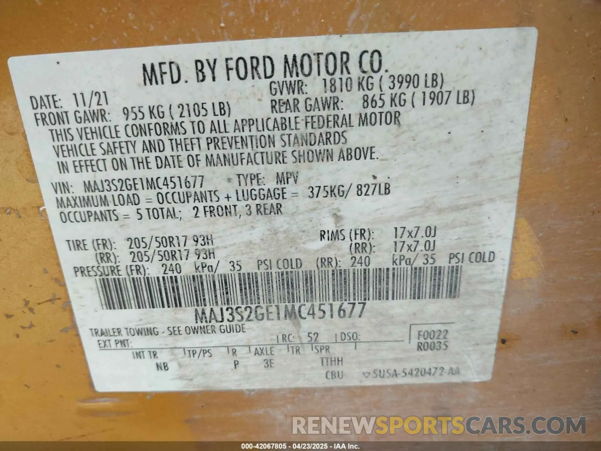 9 Photograph of a damaged car MAJ3S2GE1MC451677 FORD ECOSPORT 2021