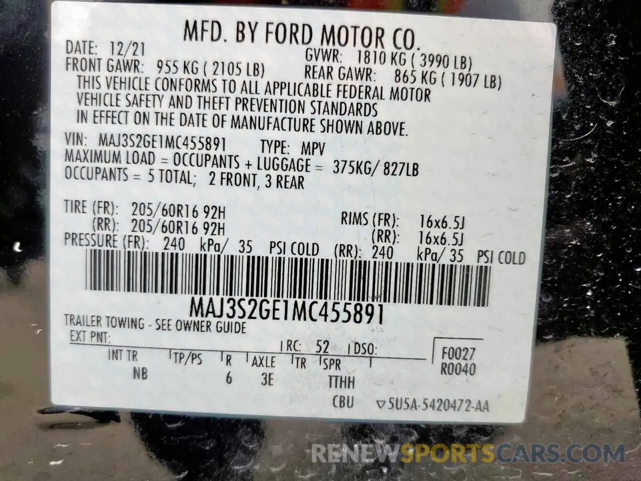 13 Photograph of a damaged car MAJ3S2GE1MC455891 FORD ECOSPORT 2021