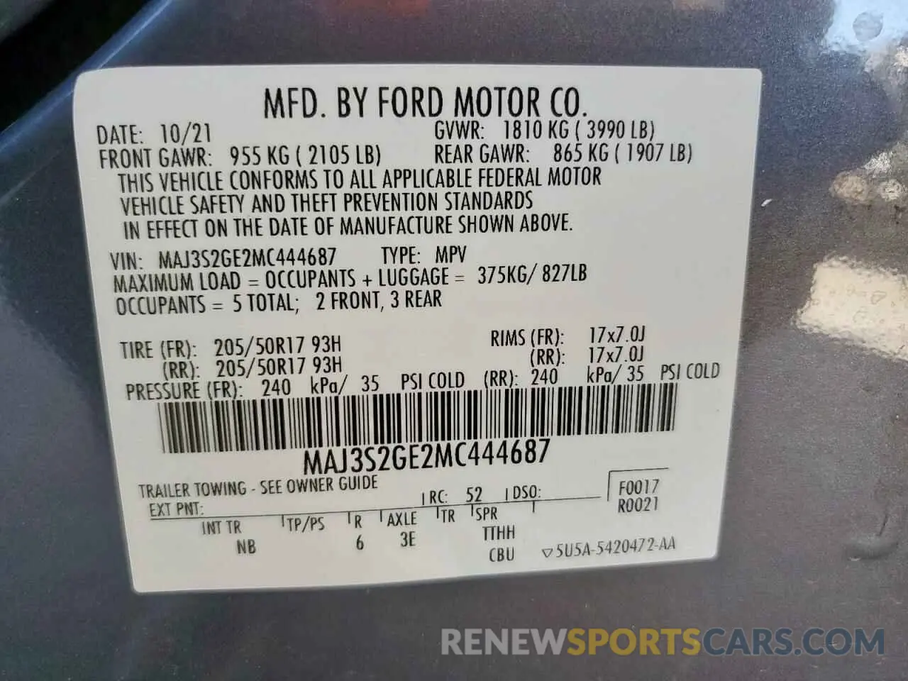 13 Photograph of a damaged car MAJ3S2GE2MC444687 FORD ECOSPORT 2021