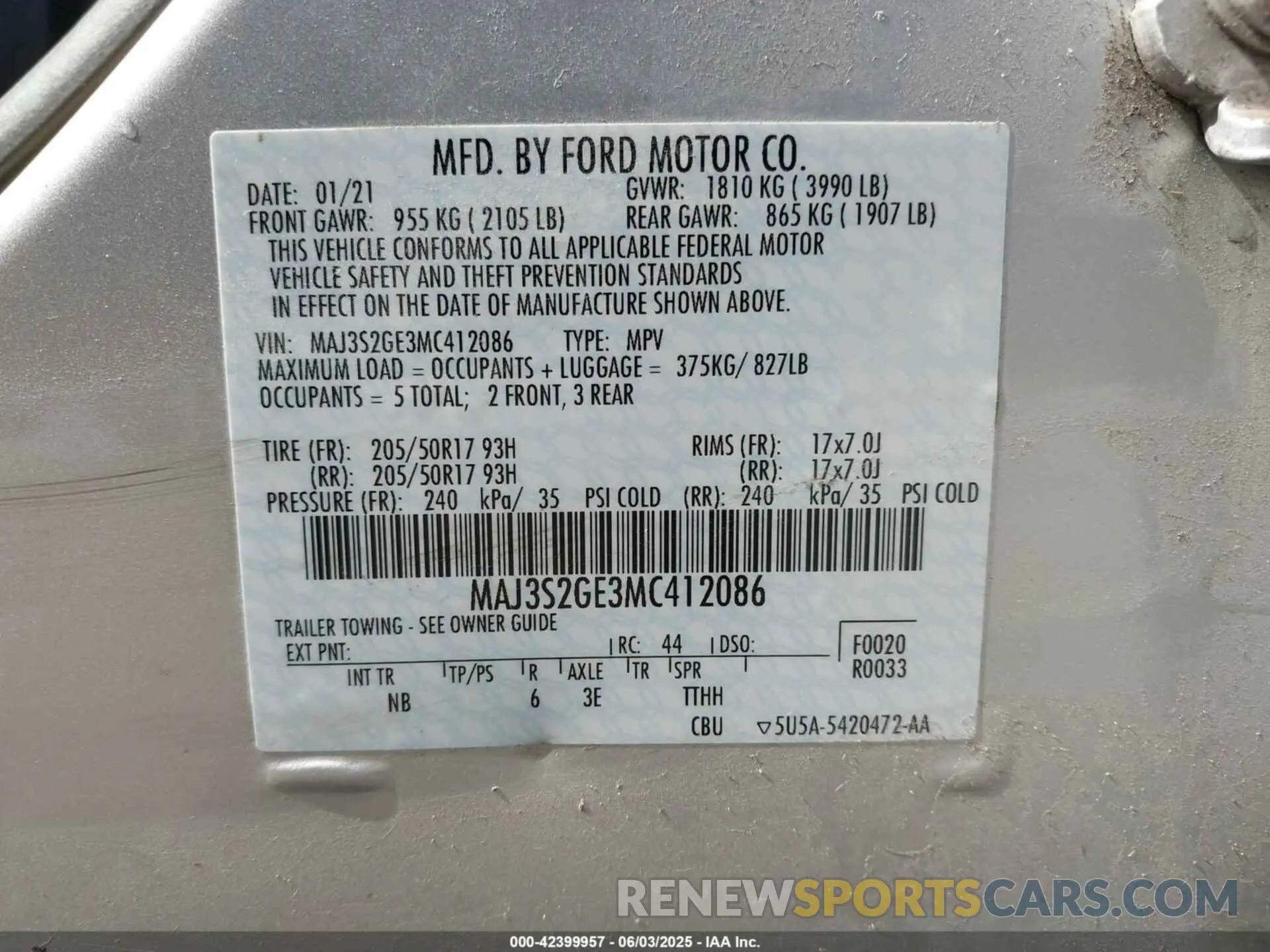 9 Photograph of a damaged car MAJ3S2GE3MC412086 FORD ECOSPORT 2021