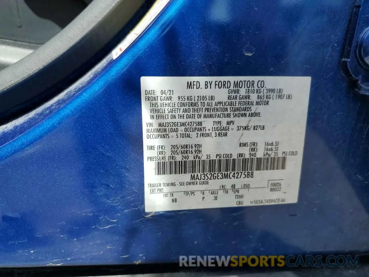 13 Photograph of a damaged car MAJ3S2GE3MC427588 FORD ECOSPORT 2021