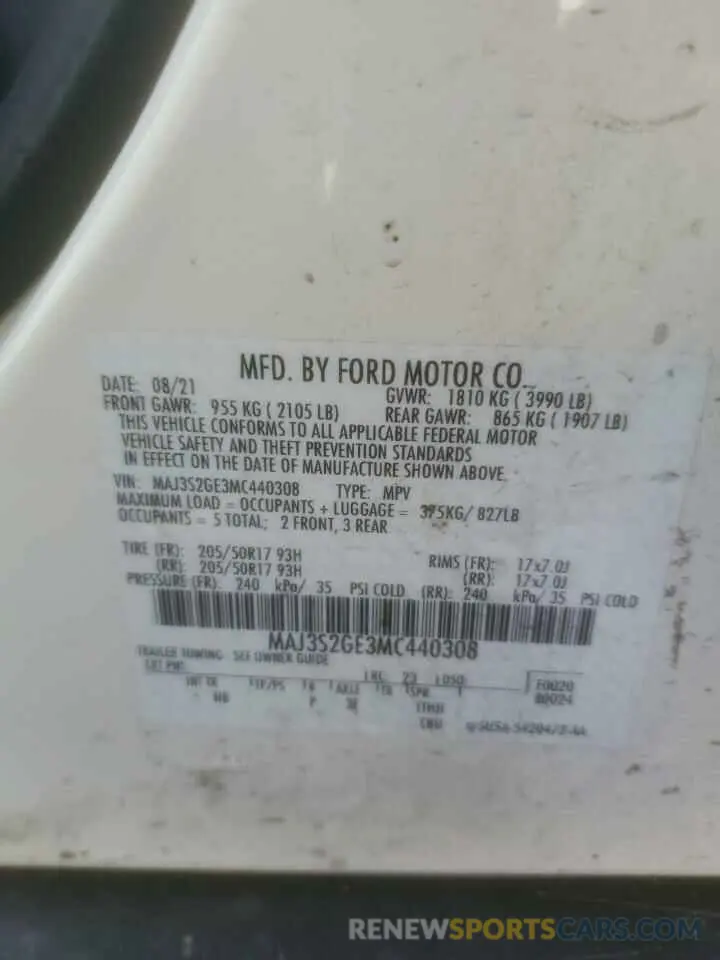 13 Photograph of a damaged car MAJ3S2GE3MC440308 FORD ECOSPORT 2021