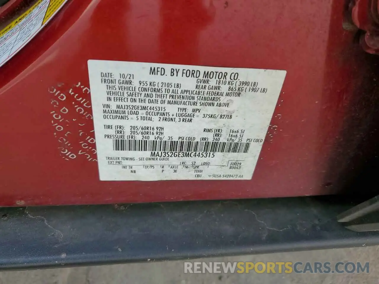 13 Photograph of a damaged car MAJ3S2GE3MC445315 FORD ECOSPORT 2021