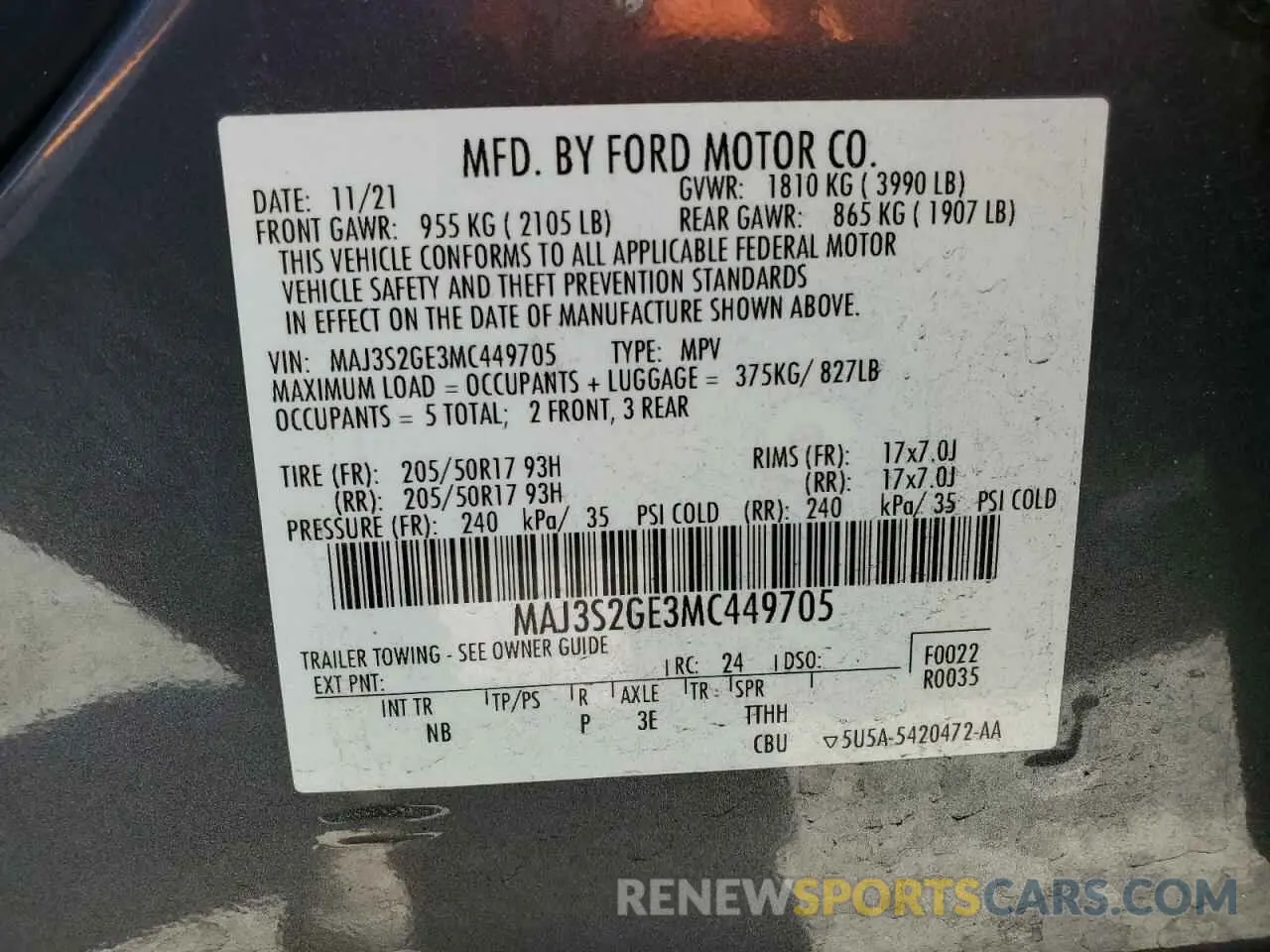 16 Photograph of a damaged car MAJ3S2GE3MC449705 FORD ECOSPORT 2021