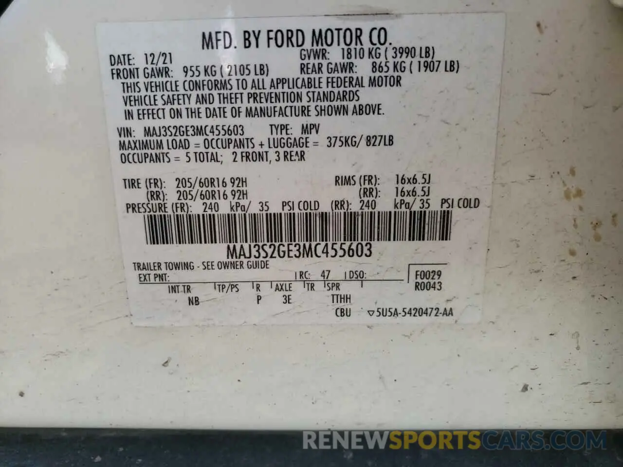 12 Photograph of a damaged car MAJ3S2GE3MC455603 FORD ECOSPORT 2021