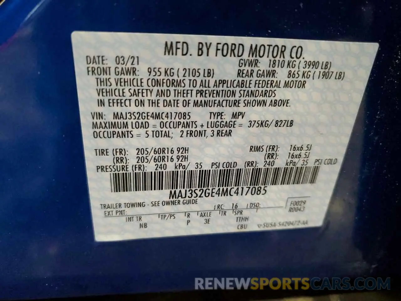 14 Photograph of a damaged car MAJ3S2GE4MC417085 FORD ECOSPORT 2021
