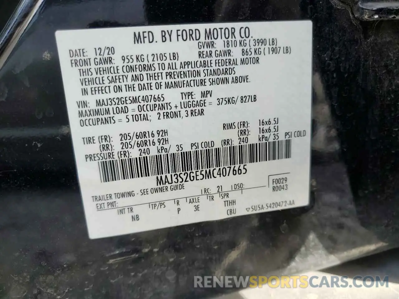14 Photograph of a damaged car MAJ3S2GE5MC407665 FORD ECOSPORT 2021