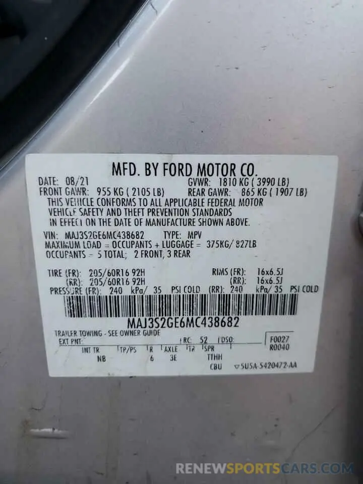 13 Photograph of a damaged car MAJ3S2GE6MC438682 FORD ECOSPORT 2021