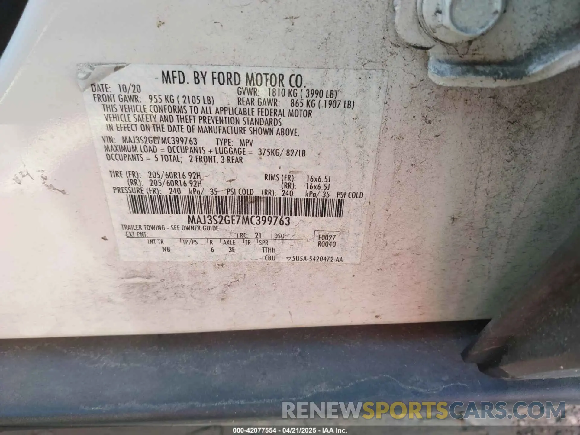 9 Photograph of a damaged car MAJ3S2GE7MC399763 FORD ECOSPORT 2021
