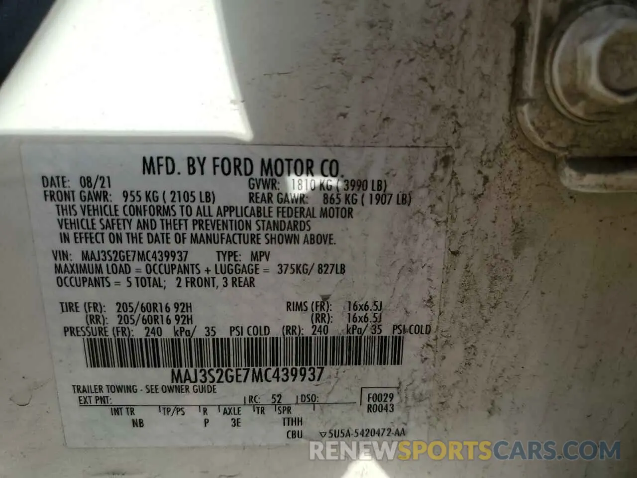 14 Photograph of a damaged car MAJ3S2GE7MC439937 FORD ECOSPORT 2021