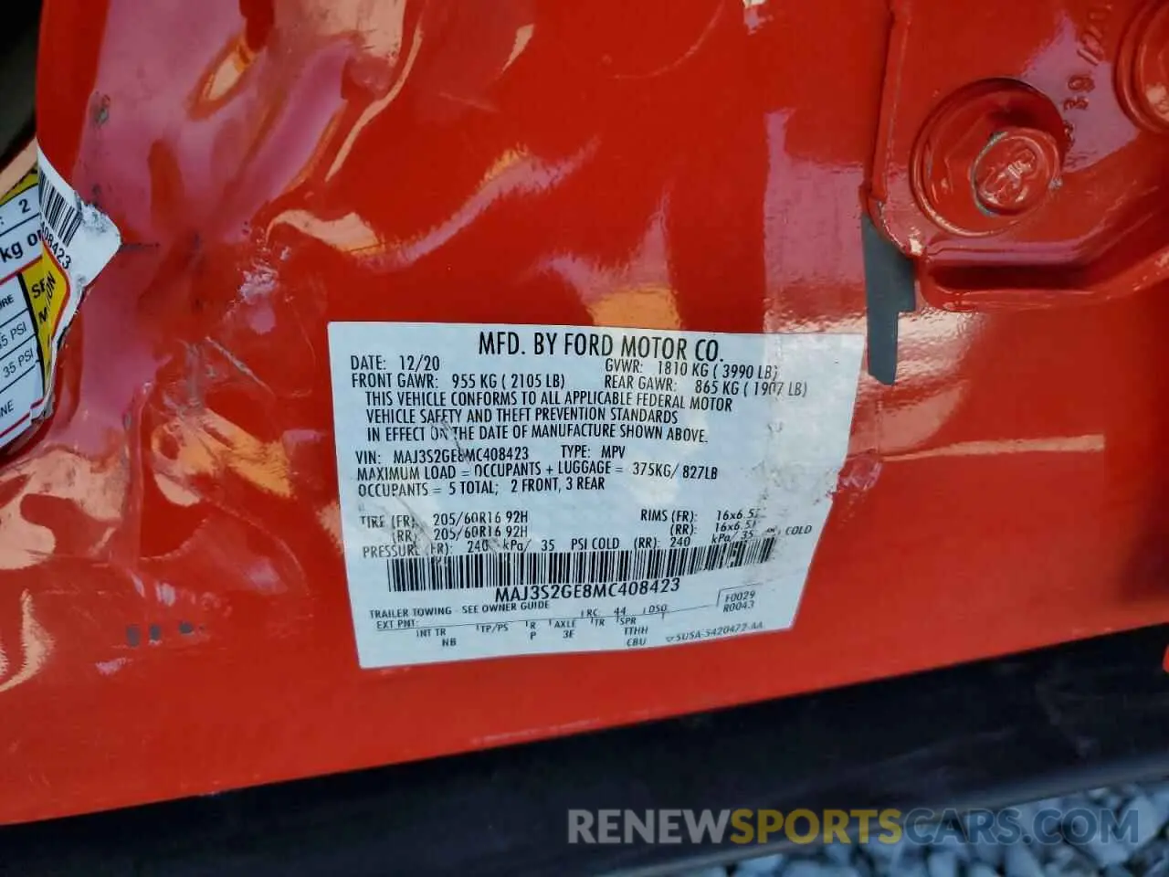 16 Photograph of a damaged car MAJ3S2GE8MC408423 FORD ECOSPORT 2021