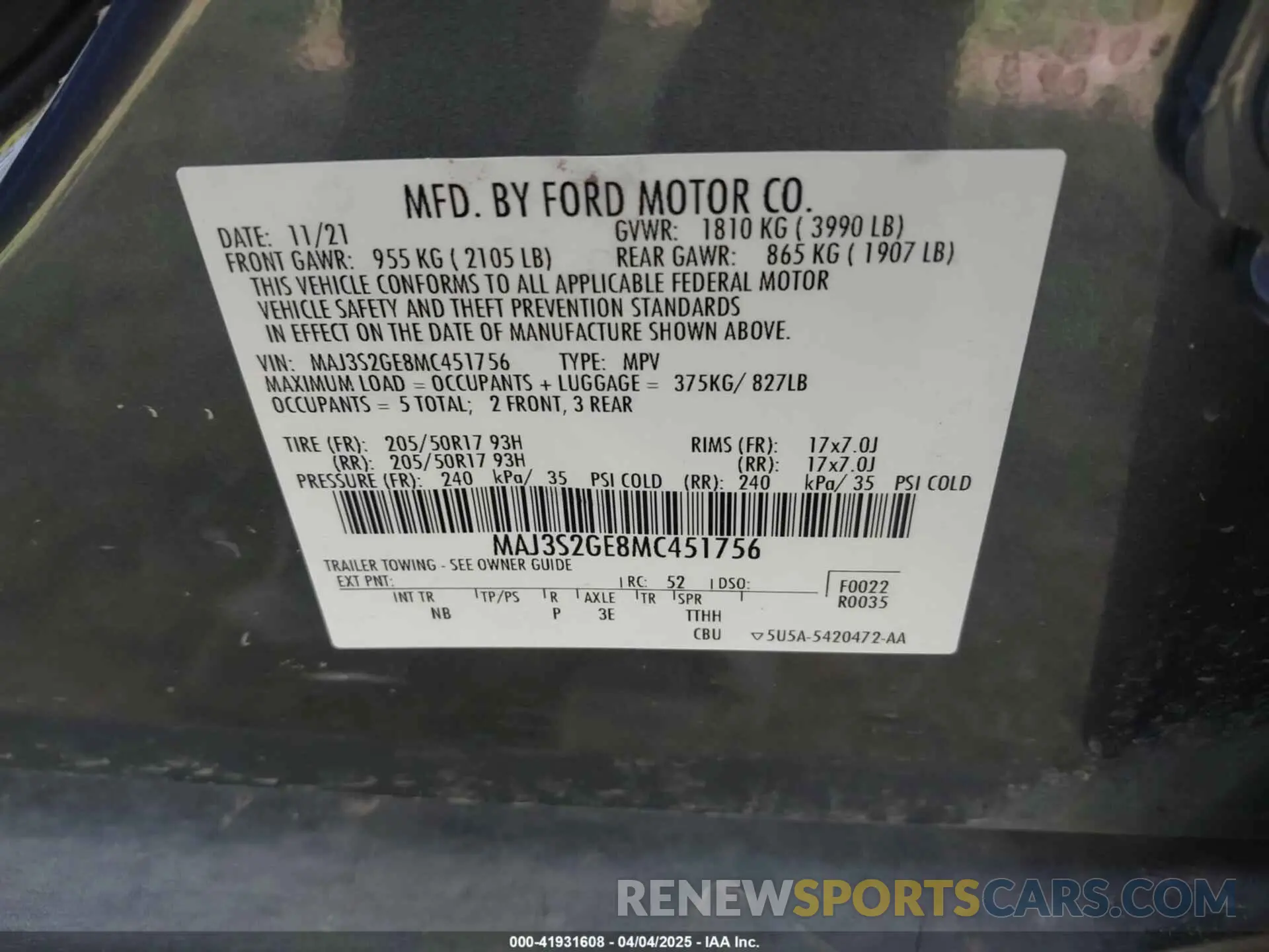 9 Photograph of a damaged car MAJ3S2GE8MC451756 FORD ECOSPORT 2021