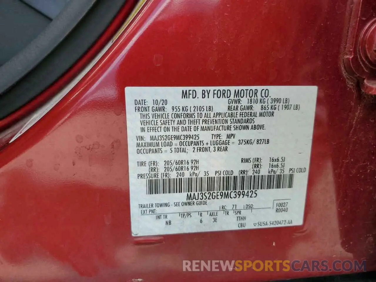 13 Photograph of a damaged car MAJ3S2GE9MC399425 FORD ECOSPORT 2021