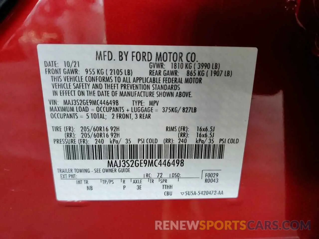 12 Photograph of a damaged car MAJ3S2GE9MC446498 FORD ECOSPORT 2021