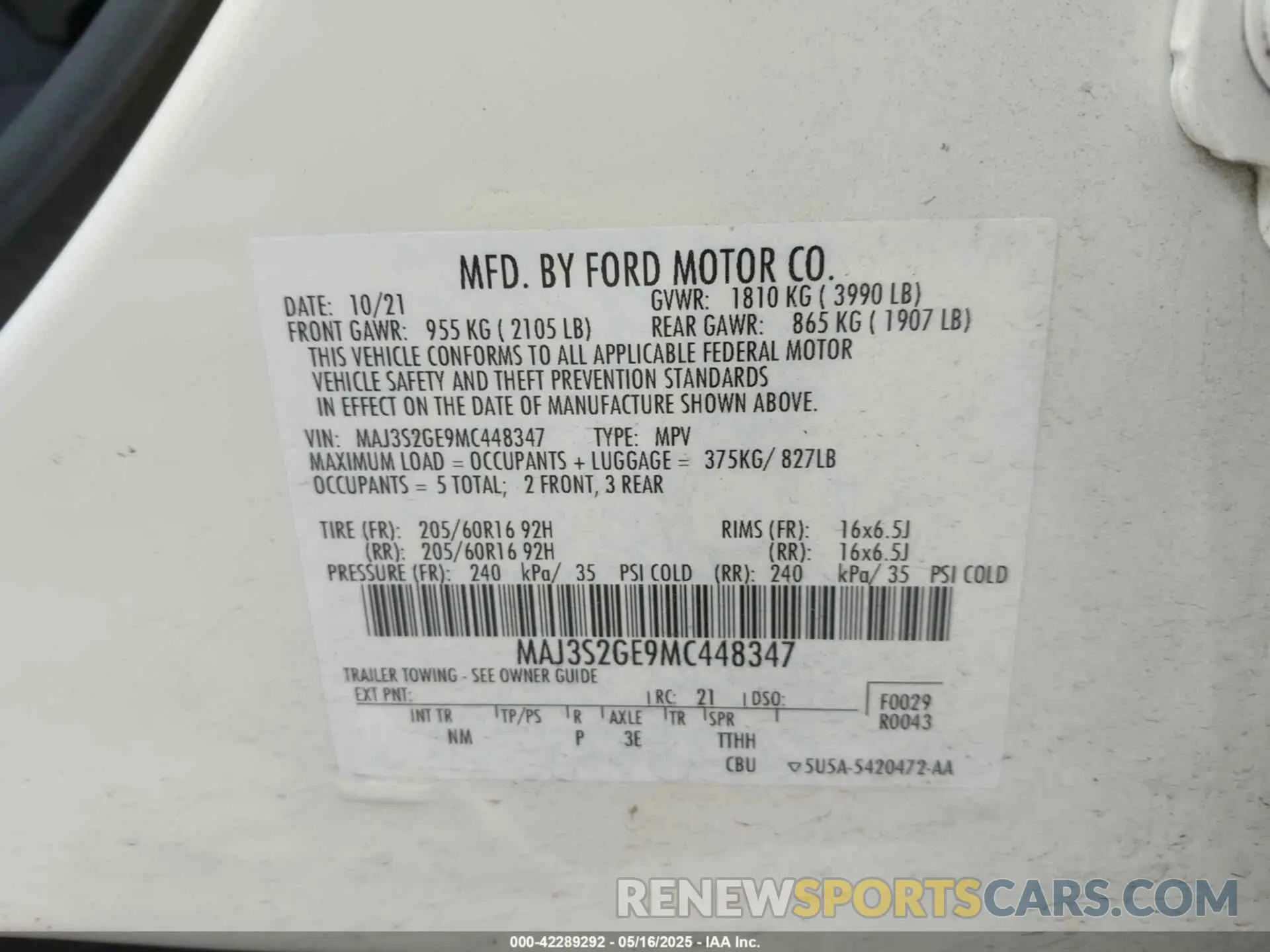 9 Photograph of a damaged car MAJ3S2GE9MC448347 FORD ECOSPORT 2021