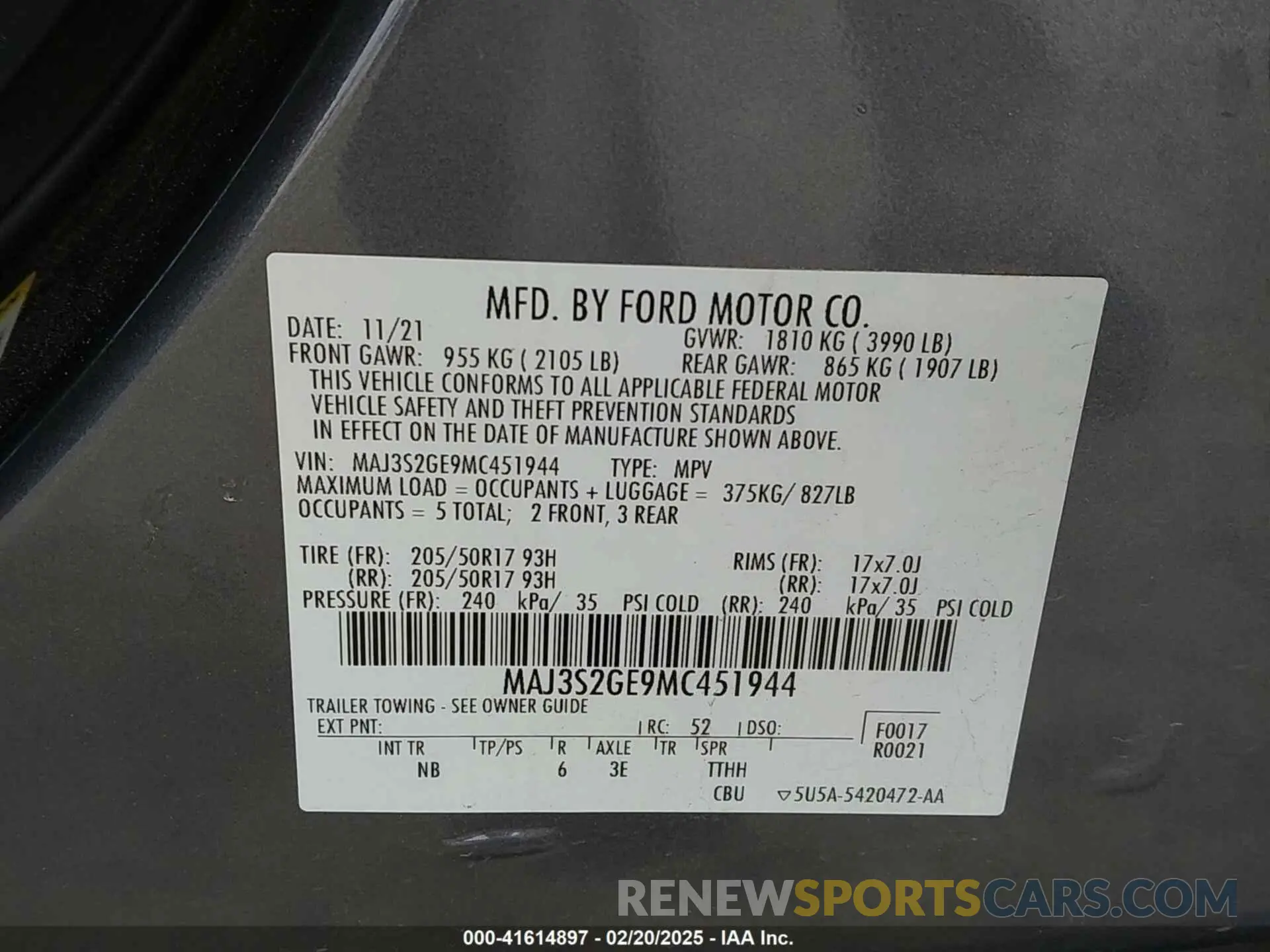 9 Photograph of a damaged car MAJ3S2GE9MC451944 FORD ECOSPORT 2021