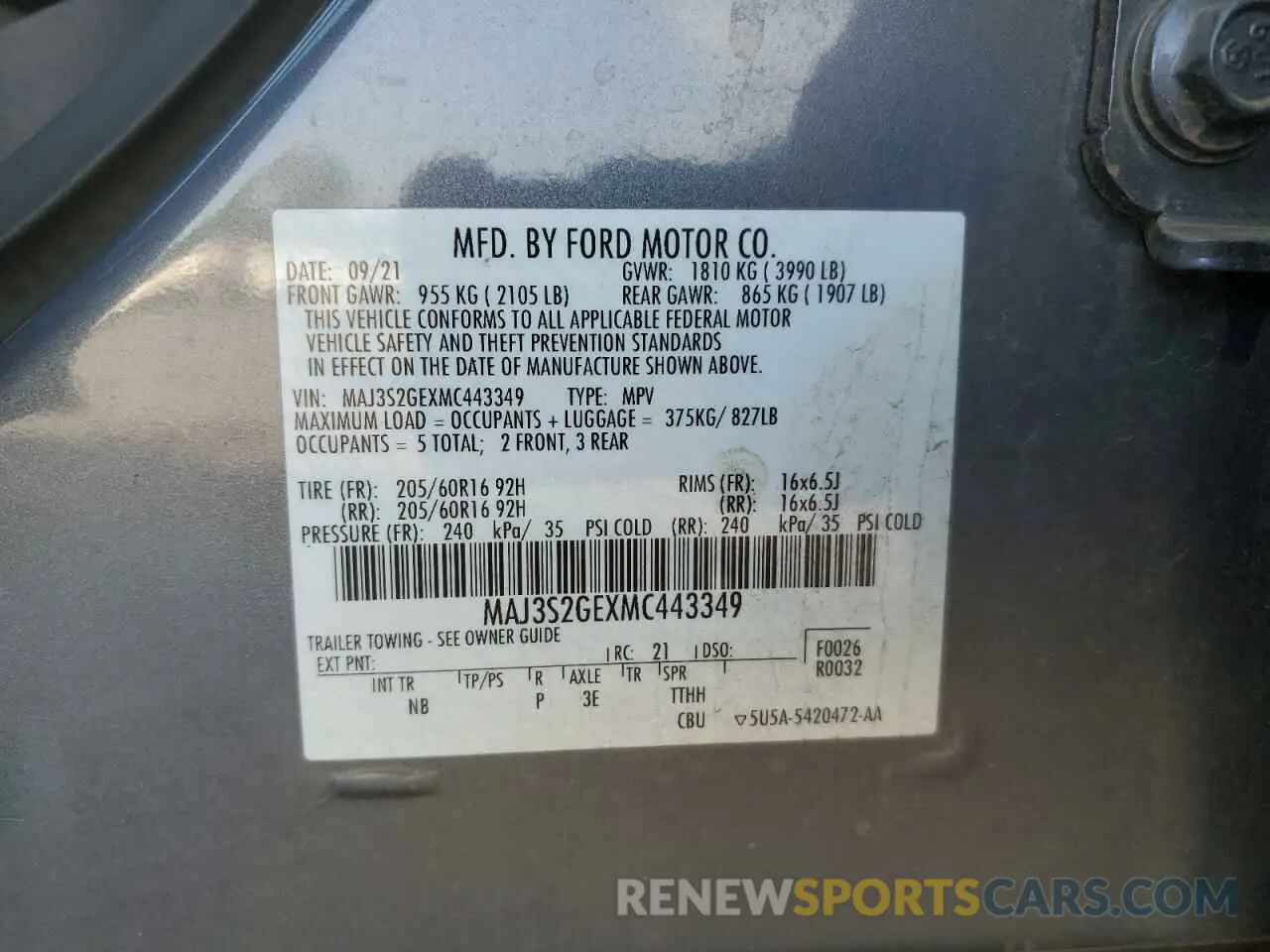 13 Photograph of a damaged car MAJ3S2GEXMC443349 FORD ECOSPORT 2021