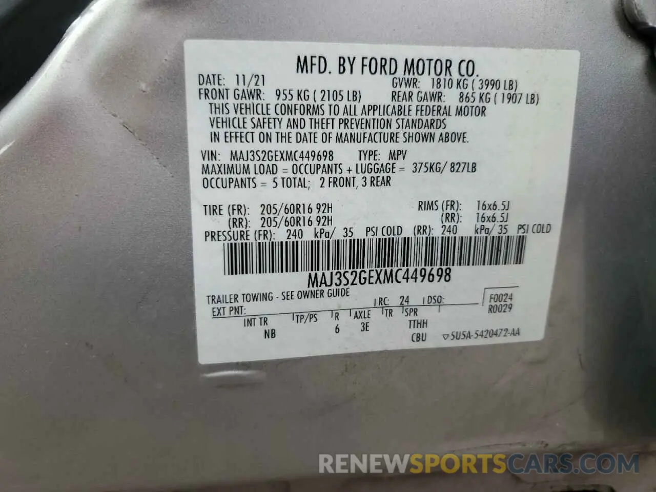 14 Photograph of a damaged car MAJ3S2GEXMC449698 FORD ECOSPORT 2021
