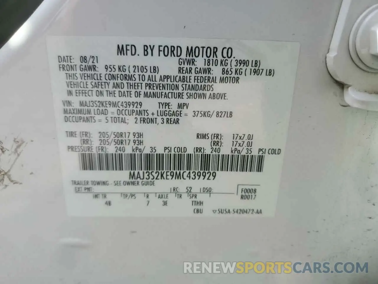 15 Photograph of a damaged car MAJ3S2KE9MC439929 FORD ECOSPORT 2021