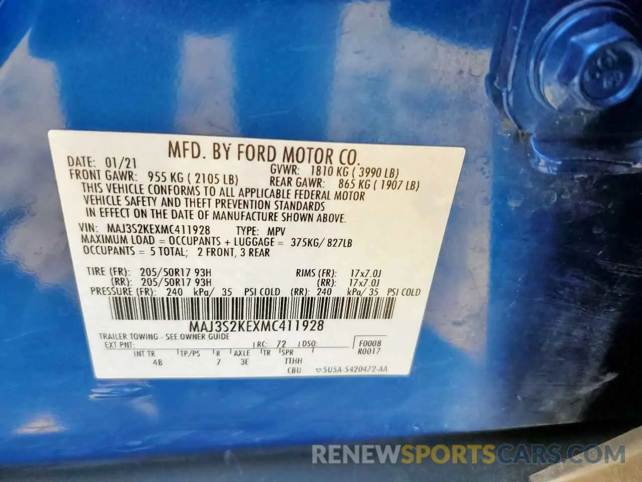 13 Photograph of a damaged car MAJ3S2KEXMC411928 FORD ECOSPORT 2021