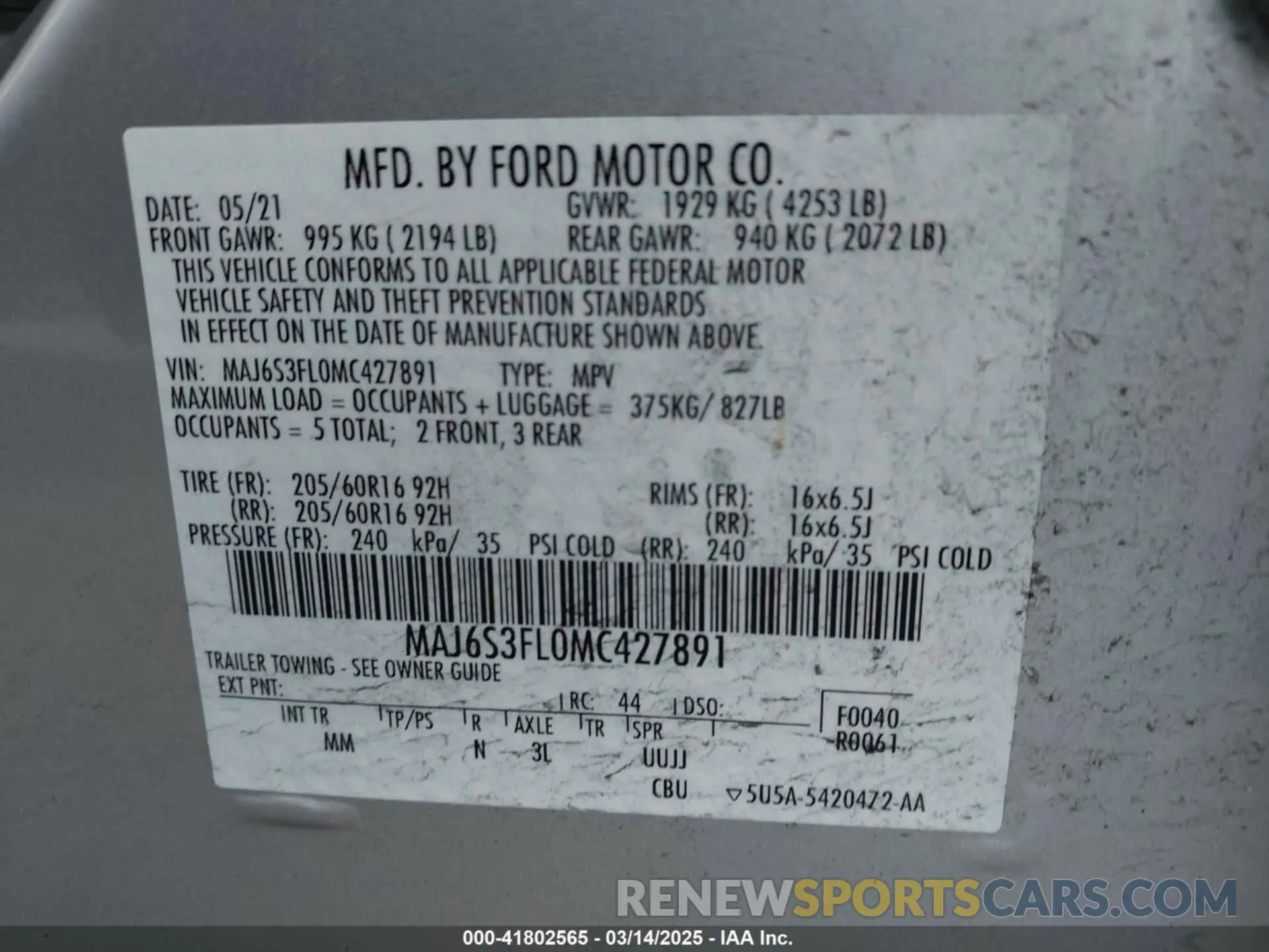 9 Photograph of a damaged car MAJ6S3FL0MC427891 FORD ECOSPORT 2021