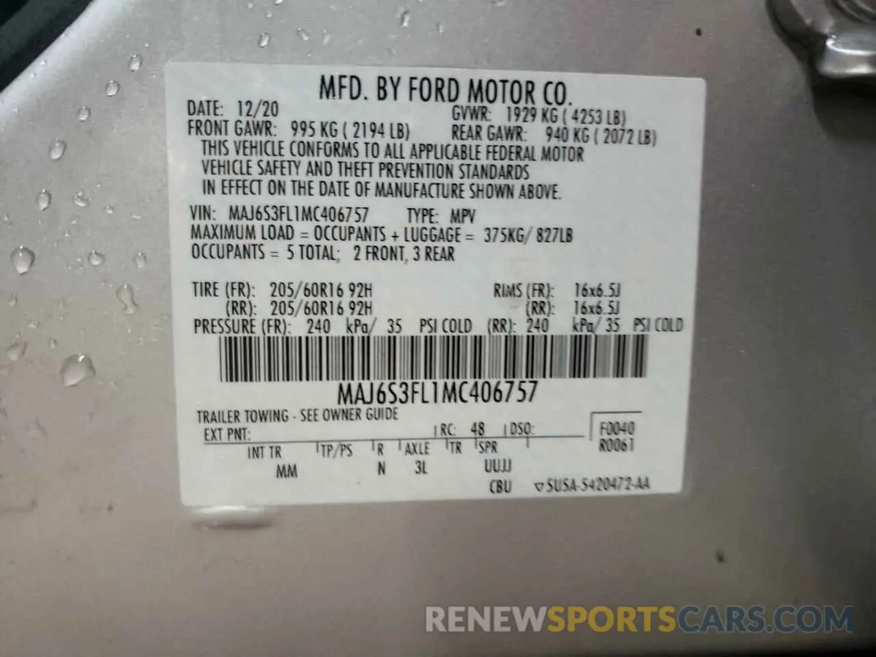13 Photograph of a damaged car MAJ6S3FL1MC406757 FORD ECOSPORT 2021