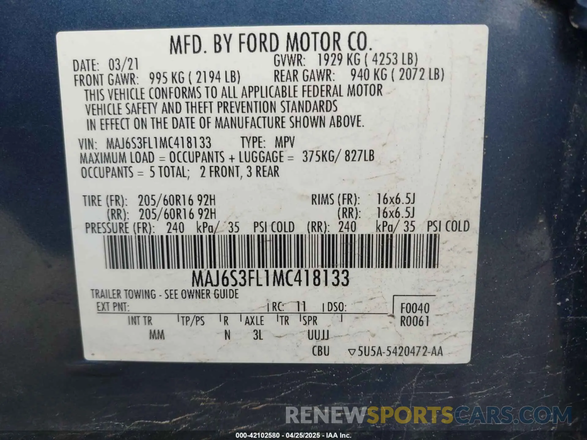 9 Photograph of a damaged car MAJ6S3FL1MC418133 FORD ECOSPORT 2021