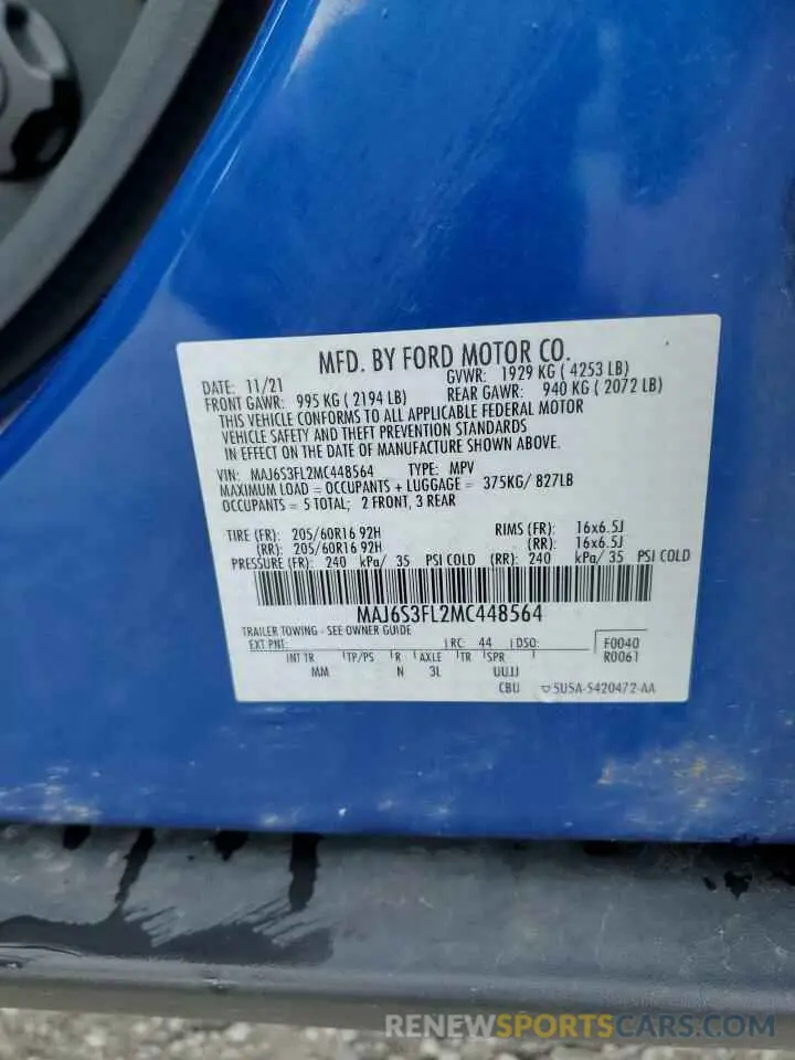 14 Photograph of a damaged car MAJ6S3FL2MC448564 FORD ECOSPORT 2021