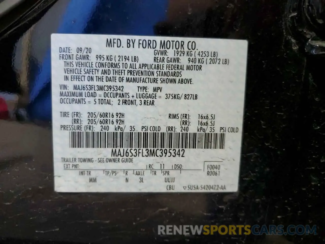 13 Photograph of a damaged car MAJ6S3FL3MC395342 FORD ECOSPORT 2021