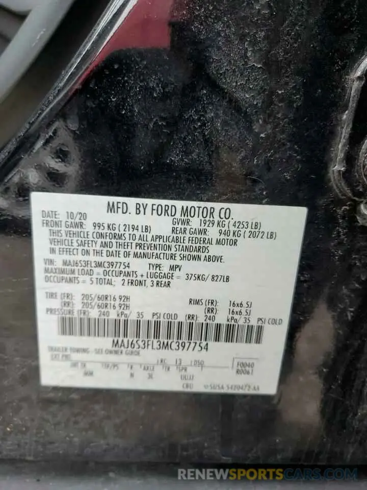 13 Photograph of a damaged car MAJ6S3FL3MC397754 FORD ECOSPORT 2021