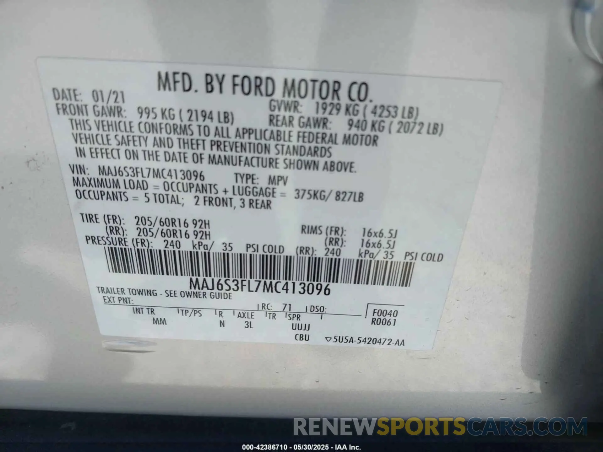 9 Photograph of a damaged car MAJ6S3FL7MC413096 FORD ECOSPORT 2021