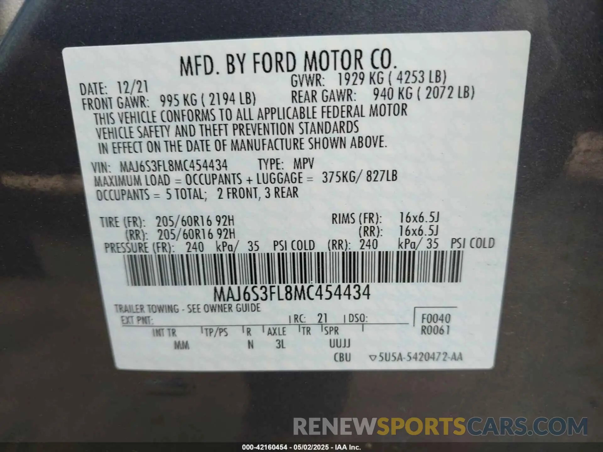 9 Photograph of a damaged car MAJ6S3FL8MC454434 FORD ECOSPORT 2021