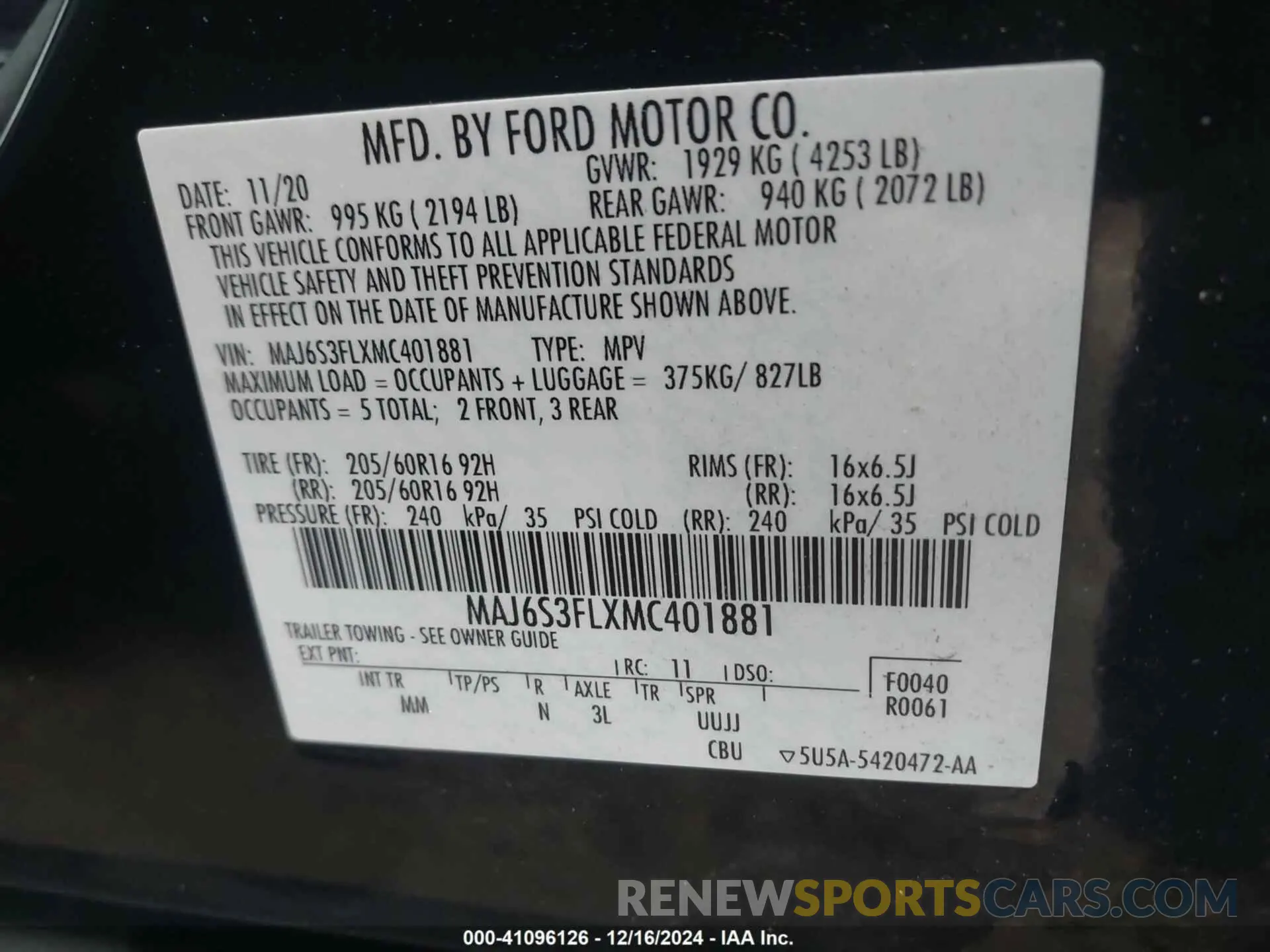 9 Photograph of a damaged car MAJ6S3FLXMC401881 FORD ECOSPORT 2021