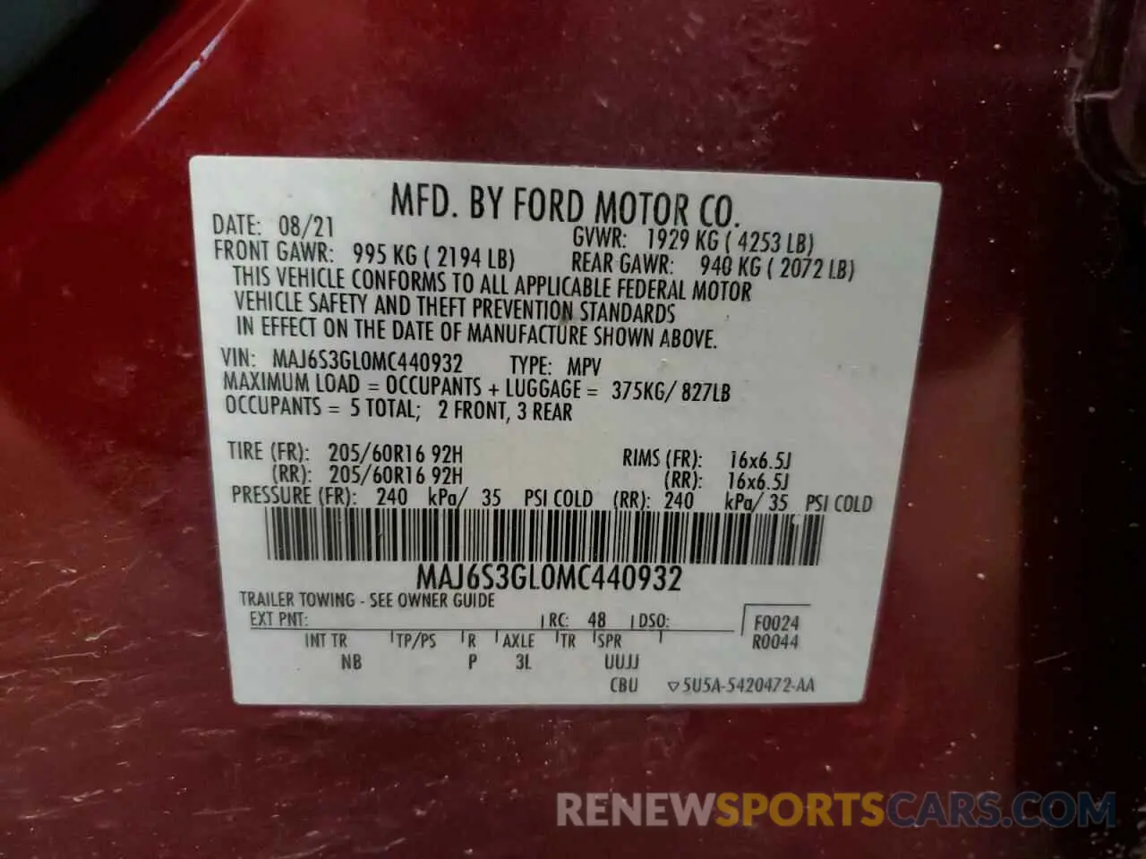 14 Photograph of a damaged car MAJ6S3GL0MC440932 FORD ECOSPORT 2021
