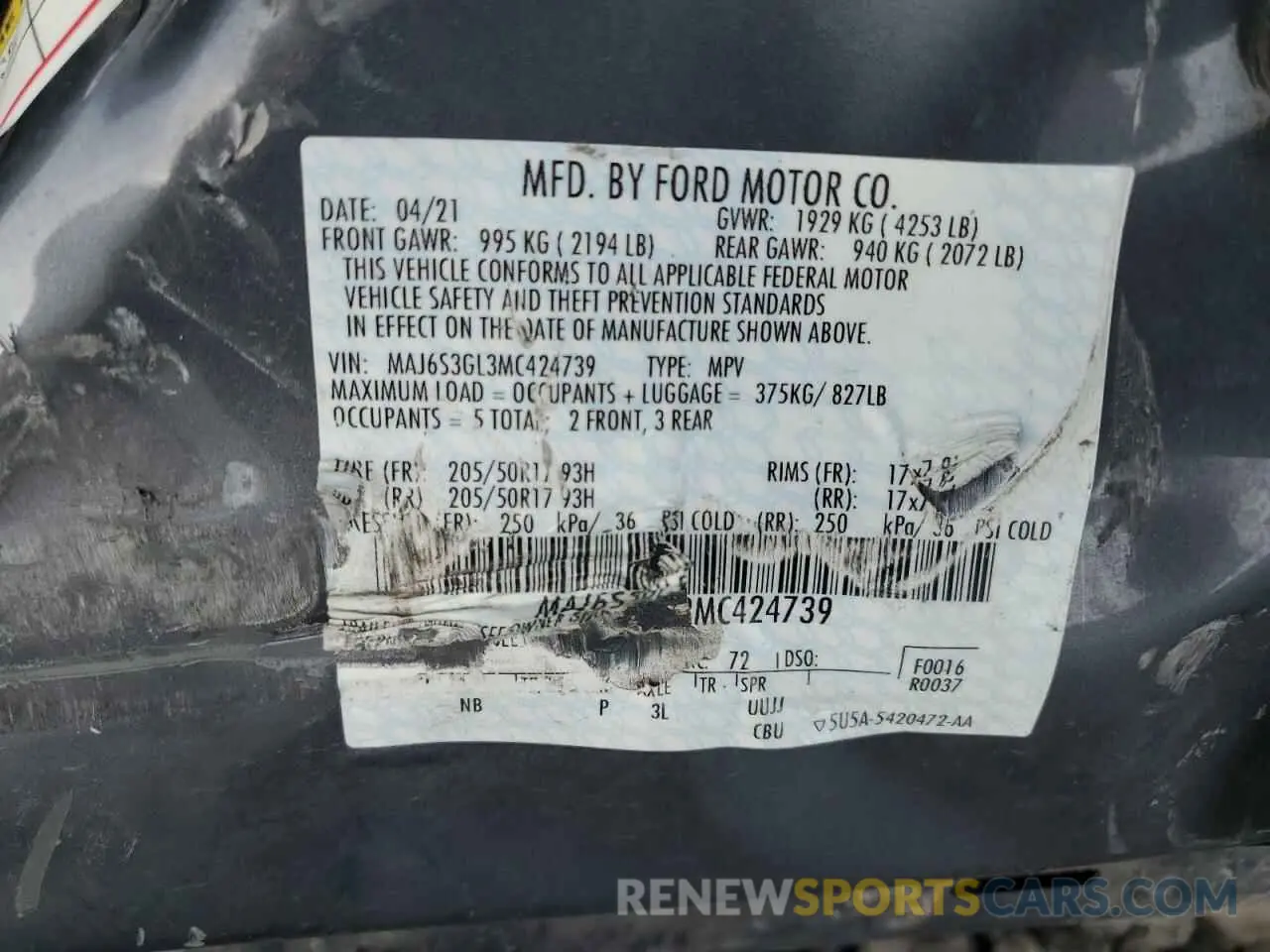 12 Photograph of a damaged car MAJ6S3GL3MC424739 FORD ECOSPORT 2021
