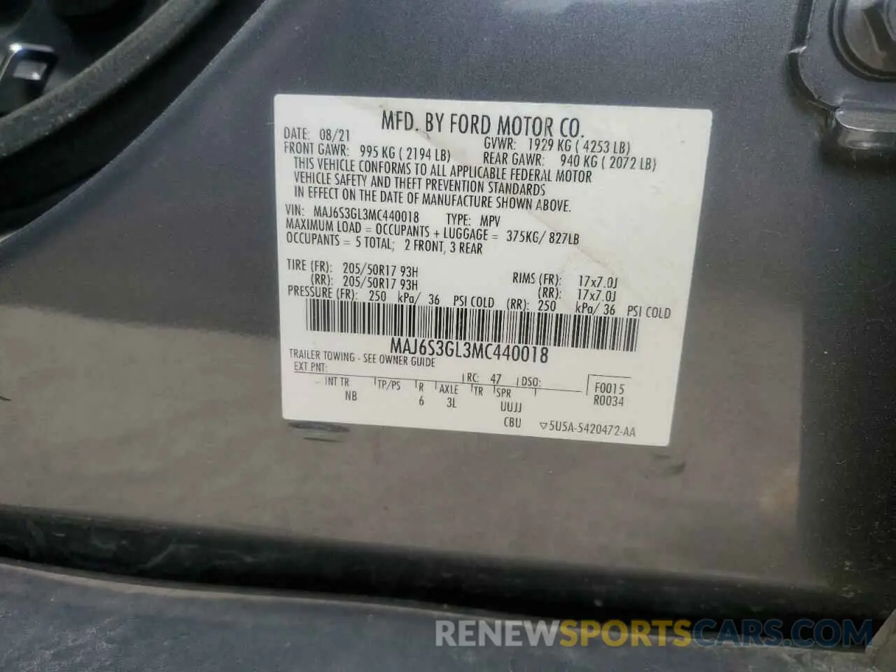 12 Photograph of a damaged car MAJ6S3GL3MC440018 FORD ECOSPORT 2021