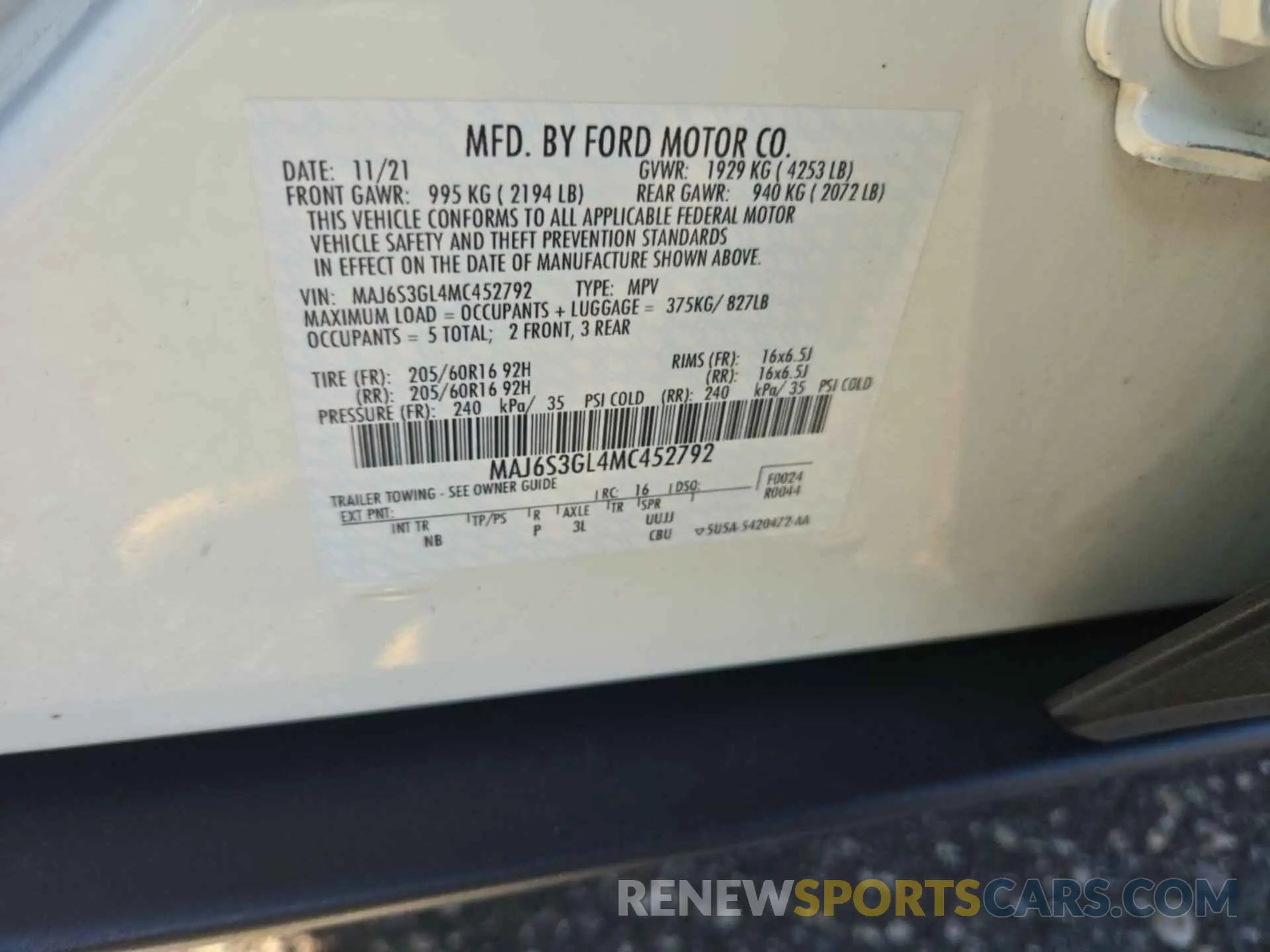4 Photograph of a damaged car MAJ6S3GL4MC452792 FORD ECOSPORT 2021